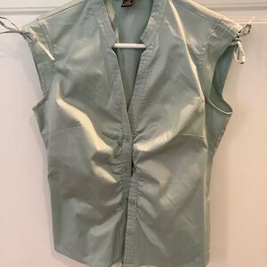 Club Monaco XS Cotton Button Down Cap Sleeve Blouse Tie Sleeve Teal